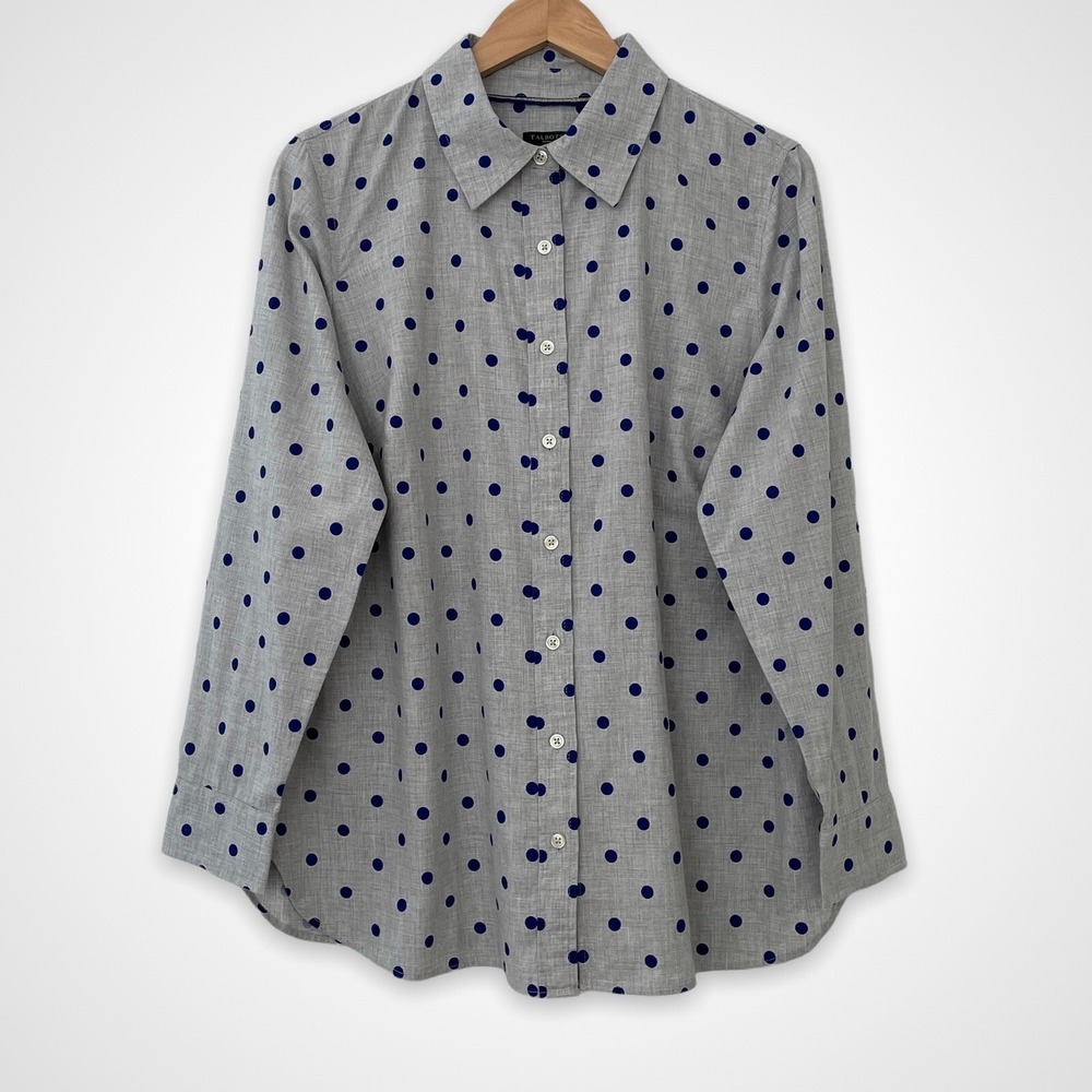 Talbots Women's Plus Size X Gray Polka Dots Long Sleeve 100% Cotton Shirt NWT